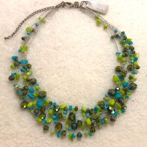 | NWT Chico’s Turquoise/Green Beads On Silver Wire Necklace - 18” With 4” Ext.